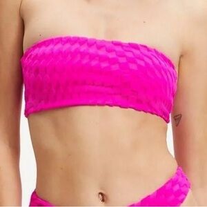 NWT Good American Jacquard Bandeau Bikini Top - Hawaiian Pink